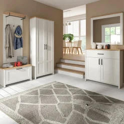 Garnero Arredamenti Mobili Multiuso|Credenze Moderne-Mobile multiuso 102x99h cm 2 ante 1 cassetto scandinava bianco frassinato rovere Lars