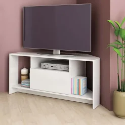 Garnero Arredamenti Mobile Tv Basso|Mobili Tv Moderni-Mobile porta TV angolare 110x49h cm 3 vani 1 ribalta bianco lucido Folk