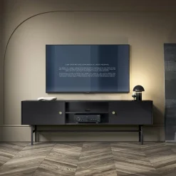 Garnero Arredamenti Mobile Tv Basso|Mobili Tv Moderni-Mobile porta TV moderno 155x52h cm 2 ante nero Eterna Nero Opaco