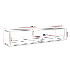 Garnero Arredamenti Mobile Tv Sospeso|Mobili Tv Moderni-Mobile porta TV sospeso 180x30h cm con LED rovere nero Gregoria Rovere - Nero Lucido