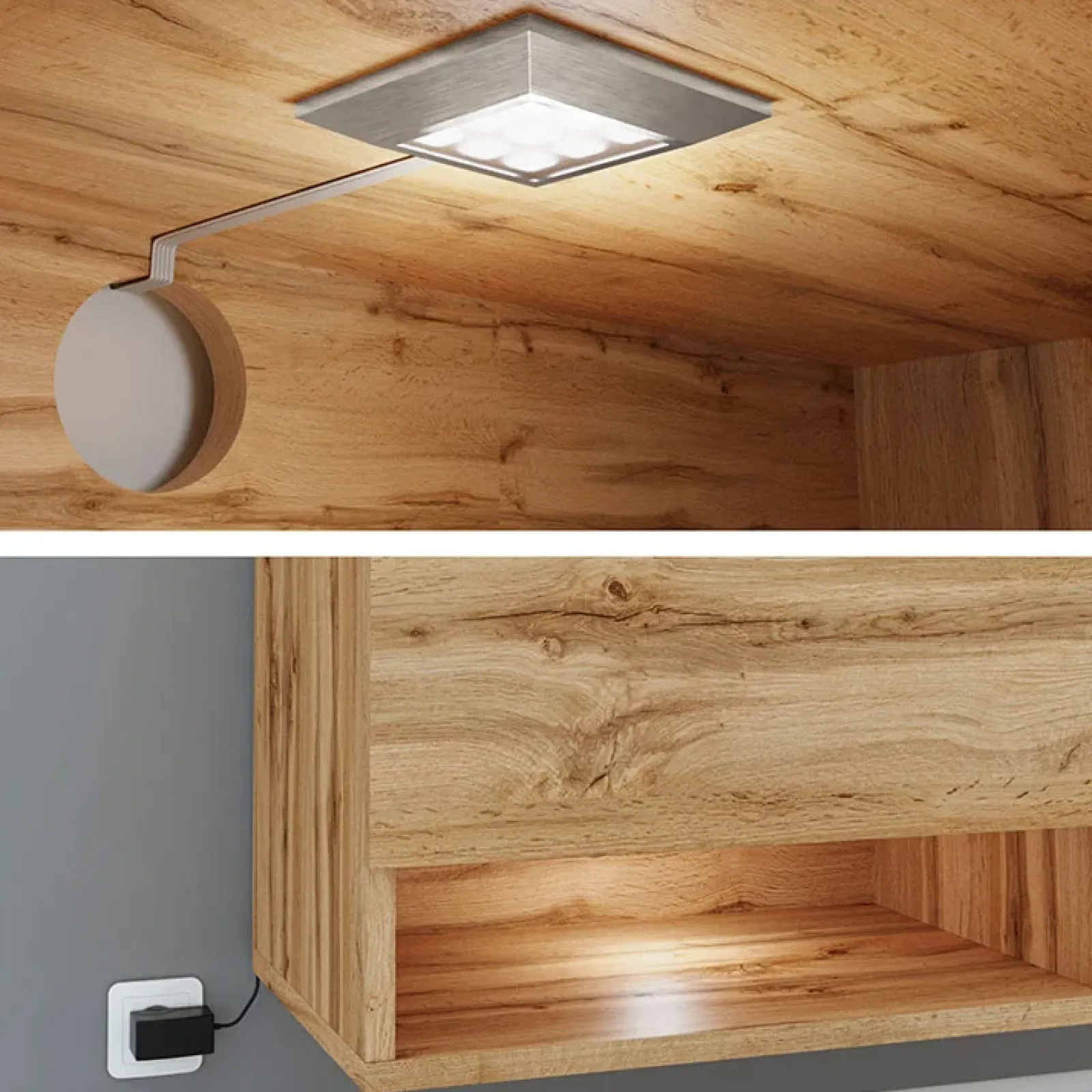 Garnero Arredamenti Mobile Tv Sospeso|Mobili Tv Moderni-Mobile porta TV sospeso 180x30h cm con LED rovere nero Gregoria Rovere - Nero Lucido