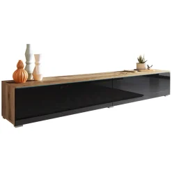 Garnero Arredamenti Mobile Tv Sospeso|Mobili Tv Moderni-Mobile porta TV sospeso 180x30h cm 2 ante design nero lucido rovere Silvia Rovere - Nero Lucido
