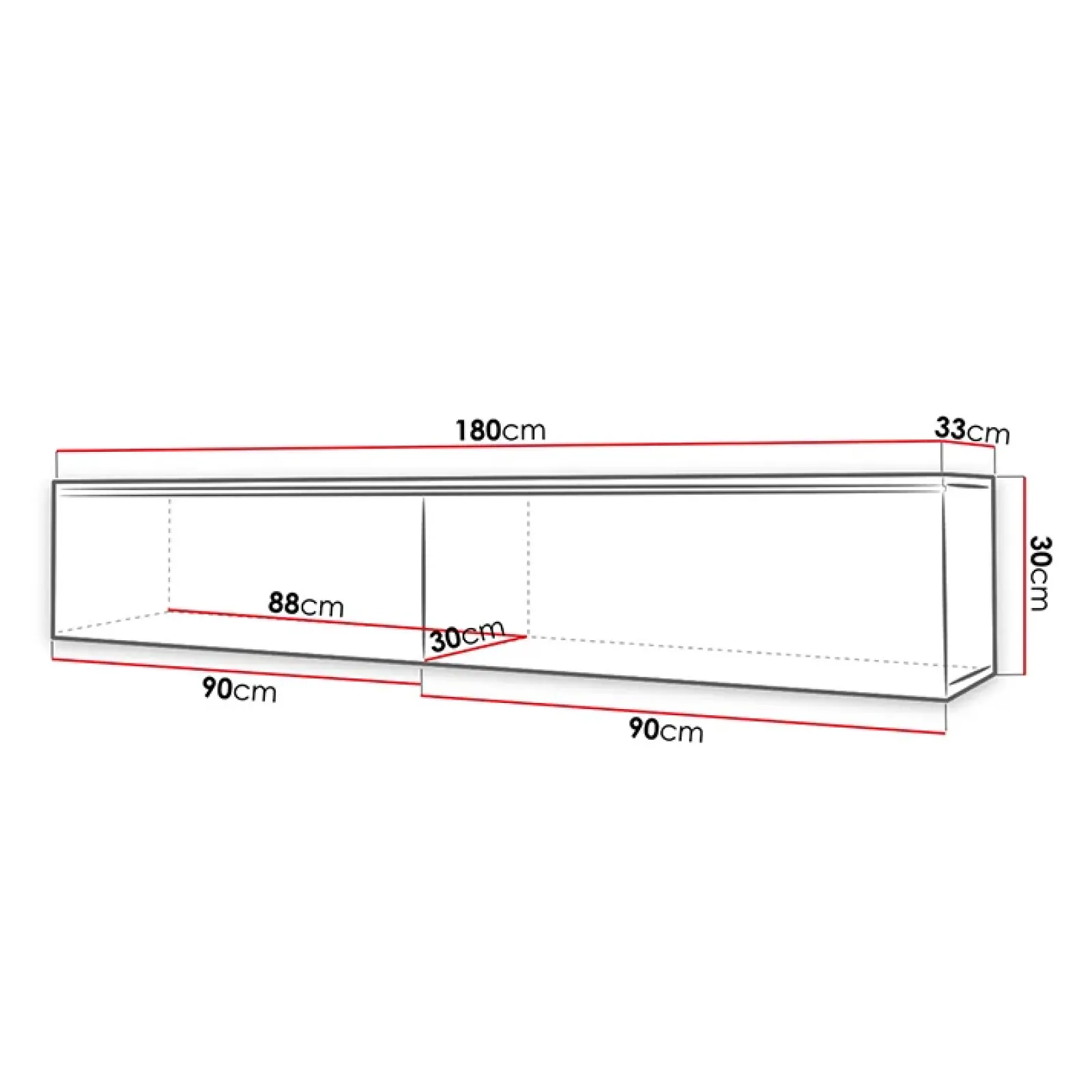 Garnero Arredamenti Mobile Tv Sospeso|Mobili Tv Moderni-Mobile porta TV sospeso 180x30h cm 2 ante design nero lucido rovere Silvia Rovere - Nero Lucido
