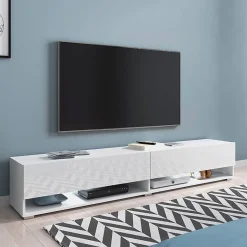 Garnero Arredamenti Mobile Tv Sospeso|Mobili Tv Moderni-Mobile porta TV sospeso 180x30h cm con LED Gregoria Bianco Lucido