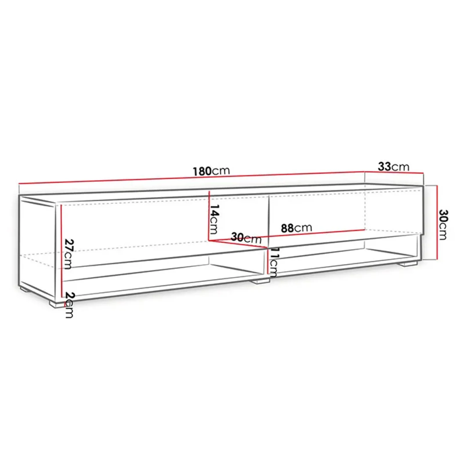 Garnero Arredamenti Mobile Tv Sospeso|Mobili Tv Moderni-Mobile porta TV sospeso 180x30h cm con LED Gregoria Bianco Lucido