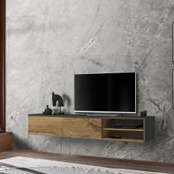 Garnero Arredamenti Mobile Tv Sospeso|Mobili Tv Moderni-Mobile porta TV sospeso 180x30h cm rovere antico antracite Botticelli