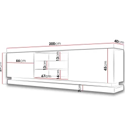 Garnero Arredamenti Mobile Tv Sospeso-Mobile porta tv sospeso 200x57h cm 2 ante 2 vani a giorno bianco lucido Bianca