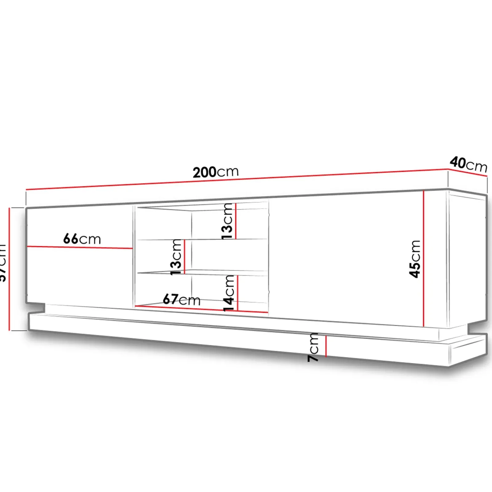 Garnero Arredamenti Mobile Tv Sospeso-Mobile porta tv sospeso 200x57h cm 2 ante 2 vani a giorno bianco lucido Bianca