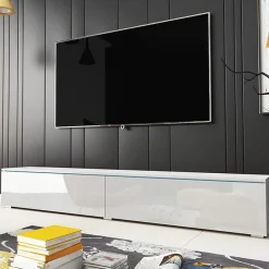 Garnero Arredamenti Mobile Tv Sospeso|Mobili Tv Moderni-Mobile porta TV sospeso 180x30h cm design 2 ante Silvia Bianco Lucido