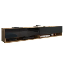 Garnero Arredamenti Mobile Tv Sospeso|Mobili Tv Moderni-Mobile porta TV sospeso 180x30h cm 2 ante rovere nero Gregoria Rovere - Nero Lucido