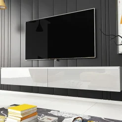 Garnero Arredamenti Mobile Tv Sospeso|Mobili Tv Moderni-Mobile porta TV sospeso 180x30h cm con LED design Silvia Bianco Lucido