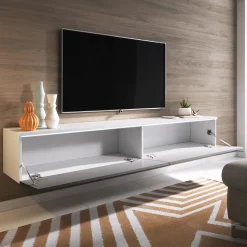 Garnero Arredamenti Mobile Tv Sospeso|Mobili Tv Moderni-Mobile porta TV sospeso 180x30h cm con LED design Silvia Bianco Lucido