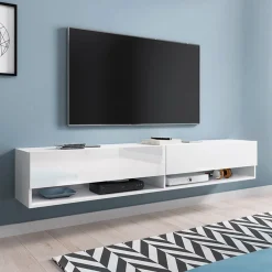 Garnero Arredamenti Mobile Tv Sospeso|Mobili Tv Moderni-Mobile porta TV sospeso 180x30h cm 2 ante Gregoria Bianco Lucido
