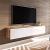 Garnero Arredamenti Mobile Tv Sospeso|Mobili Tv Moderni-Mobile porta TV sospeso 140x30h cm con LED rovere bianco lucido  Silvia