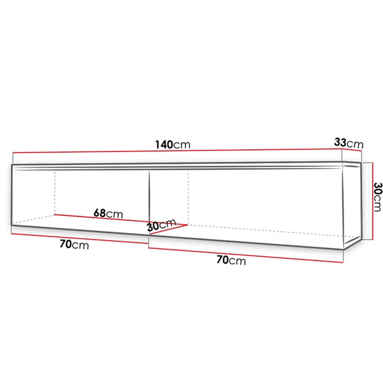 Garnero Arredamenti Mobile Tv Sospeso|Mobili Tv Moderni-Mobile porta TV sospeso 140x30h cm con LED rovere bianco lucido Silvia
