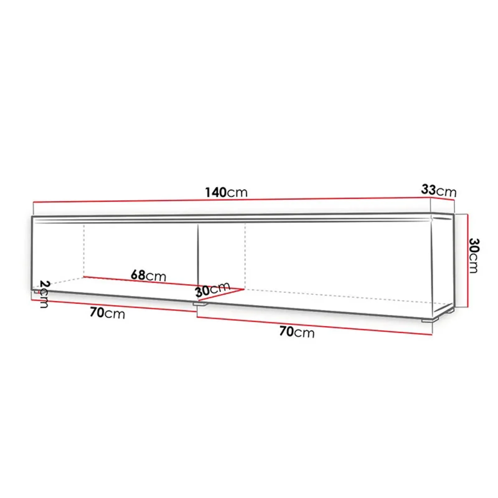 Garnero Arredamenti Mobile Tv Sospeso|Mobili Tv Moderni-Mobile porta TV sospeso 140x30h cm con LED rovere bianco lucido Silvia