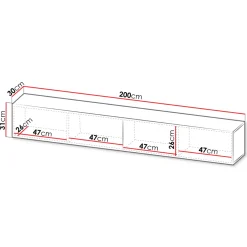 Garnero Arredamenti Mobile Tv Sospeso-Mobile porta TV sospeso 200x31h cm 2 ante a ribalta Mirel Nero Opaco