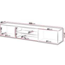 Garnero Arredamenti Mobile Tv Sospeso-Mobile porta tv sospeso 200x37h cm 2 ante 2 vani a giorno bianco lucido Southampton