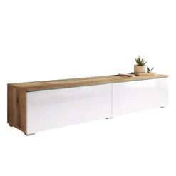 Garnero Arredamenti Mobile Tv Sospeso|Mobili Tv Moderni-Mobile porta TV sospeso 140x30h cm 2 ante design rovere bianco lucido Silvia Bianco Lucido - Rovere