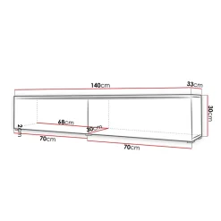 Garnero Arredamenti Mobile Tv Sospeso|Mobili Tv Moderni-Mobile porta TV sospeso 140x30h cm 2 ante design rovere bianco lucido Silvia Bianco Lucido - Rovere