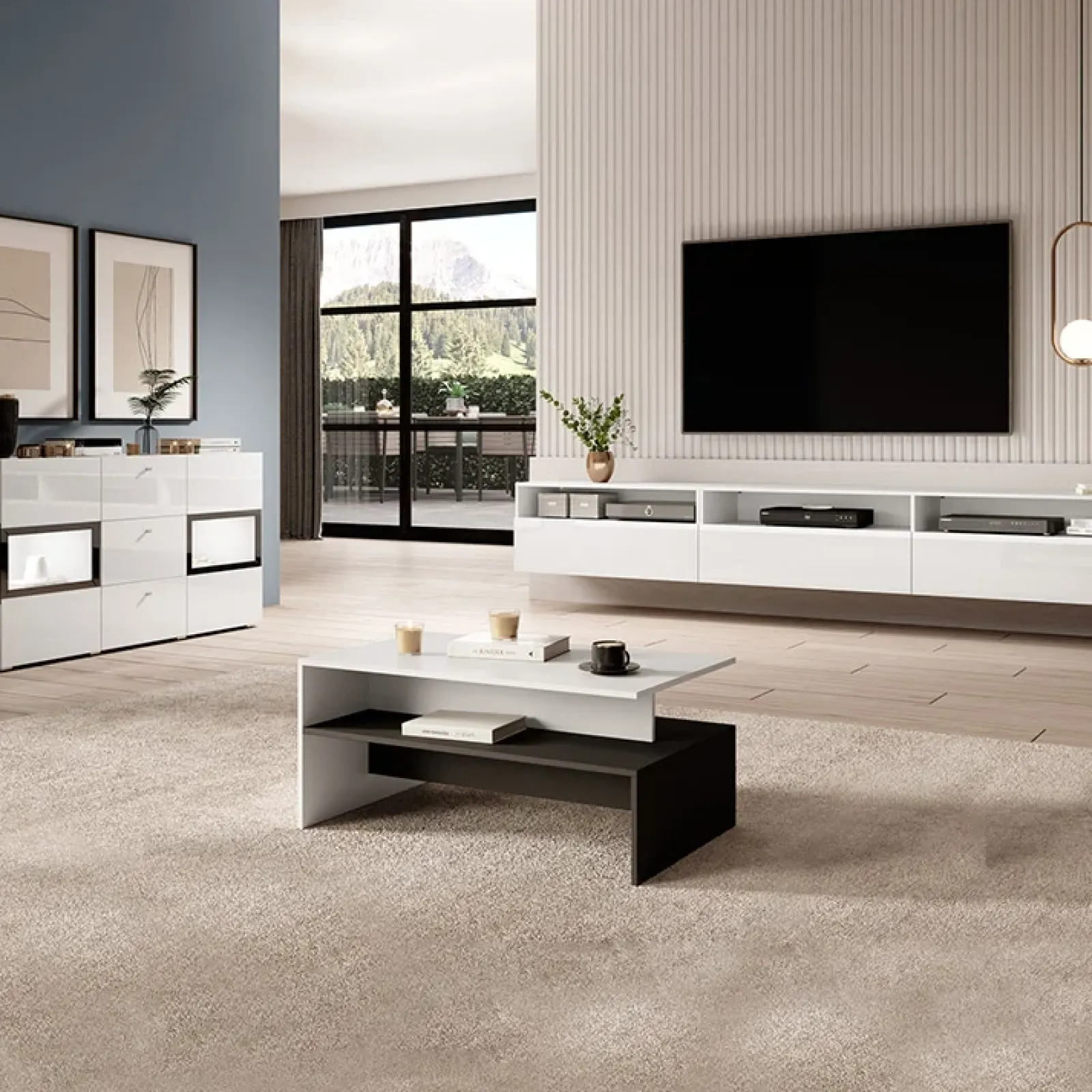 Garnero Arredamenti Mobile Tv Sospeso|Mobili Tv Moderni-Mobile porta TV sospeso 270x42h cm bianco Emotion Gihome® Bianco Lucido