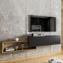Garnero Arredamenti Mobile Tv Sospeso|Mobili Tv Moderni-Mobile porta TV sospeso 210x48h cm moderno rovere nero Brigida Rovere - Nero opaco