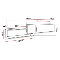 Garnero Arredamenti Mobile Tv Sospeso|Mobili Tv Moderni-Mobile porta TV sospeso 210x48h cm moderno rovere nero Brigida Rovere - Nero opaco