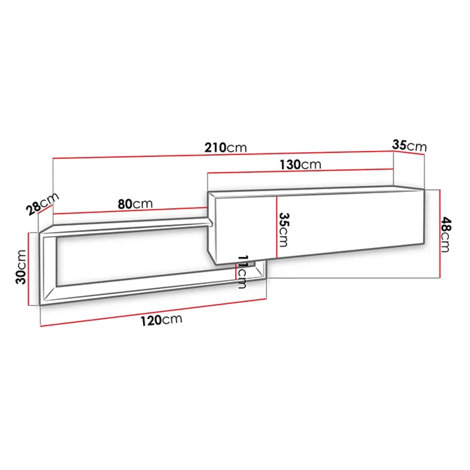 Garnero Arredamenti Mobile Tv Sospeso|Mobili Tv Moderni-Mobile porta TV sospeso 210x48h cm moderno rovere nero Brigida Rovere - Nero opaco
