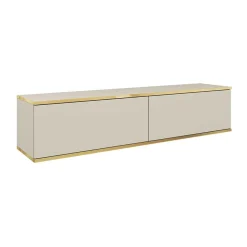 Garnero Arredamenti Mobile Tv Sospeso-Mobile porta TV sospeso 135x30h cm 2 ante moderno beige oro Linus Beige - Oro
