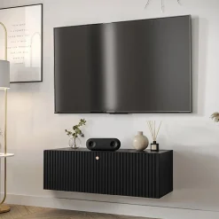 Garnero Arredamenti Mobile Tv Sospeso-Mobile porta TV sospeso 100x34h cm 1 anta nero Kiruna Nero Opaco