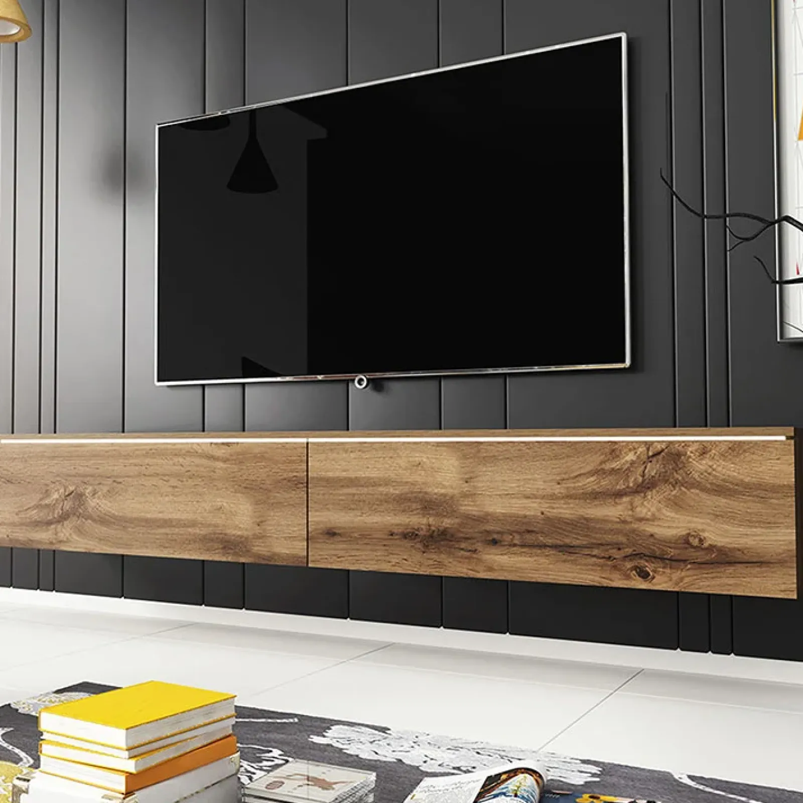 Garnero Arredamenti Mobile Tv Sospeso|Mobili Tv Moderni-Mobile porta TV sospeso 180x30h cm con LED design Silvia Rovere