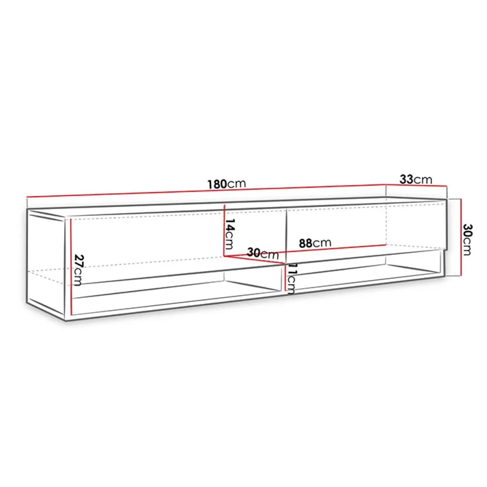 Garnero Arredamenti Mobile Tv Sospeso|Mobili Tv Moderni-Mobile porta TV sospeso 180x30h cm con LED Gregoria Rovere