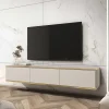 Garnero Arredamenti Mobile Tv Sospeso-Mobile porta TV sospeso 175x3h 0cm 3 ante moderno beige oro Linus