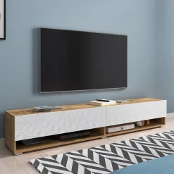 Garnero Arredamenti Mobile Tv Sospeso|Mobili Tv Moderni-Mobile porta TV sospeso 180x30h cm 2 ante rovere bianco Gregoria Bianco Lucido - Rovere