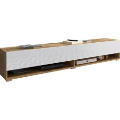 Garnero Arredamenti Mobile Tv Sospeso|Mobili Tv Moderni-Mobile porta TV sospeso 180x30h cm 2 ante rovere bianco Gregoria Bianco Lucido - Rovere