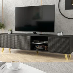 Garnero Arredamenti Mobile Tv Basso|Mobili Tv Moderni-Mobile porta tv 175x42cm 2 vani a giorno 3 ante nero Nyborg
