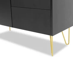 Garnero Arredamenti Mobile Tv Basso|Mobili Tv Moderni-Mobile porta TV 144x55h cm 2 ante 1 cassetto grafite marmo nero Visby