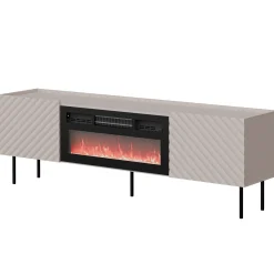Garnero Arredamenti Camino Elettrico|Mobile Tv Basso-Mobile porta TV 181x59h cm 2 ante con caminetto con frontali decorati Daniele Beige