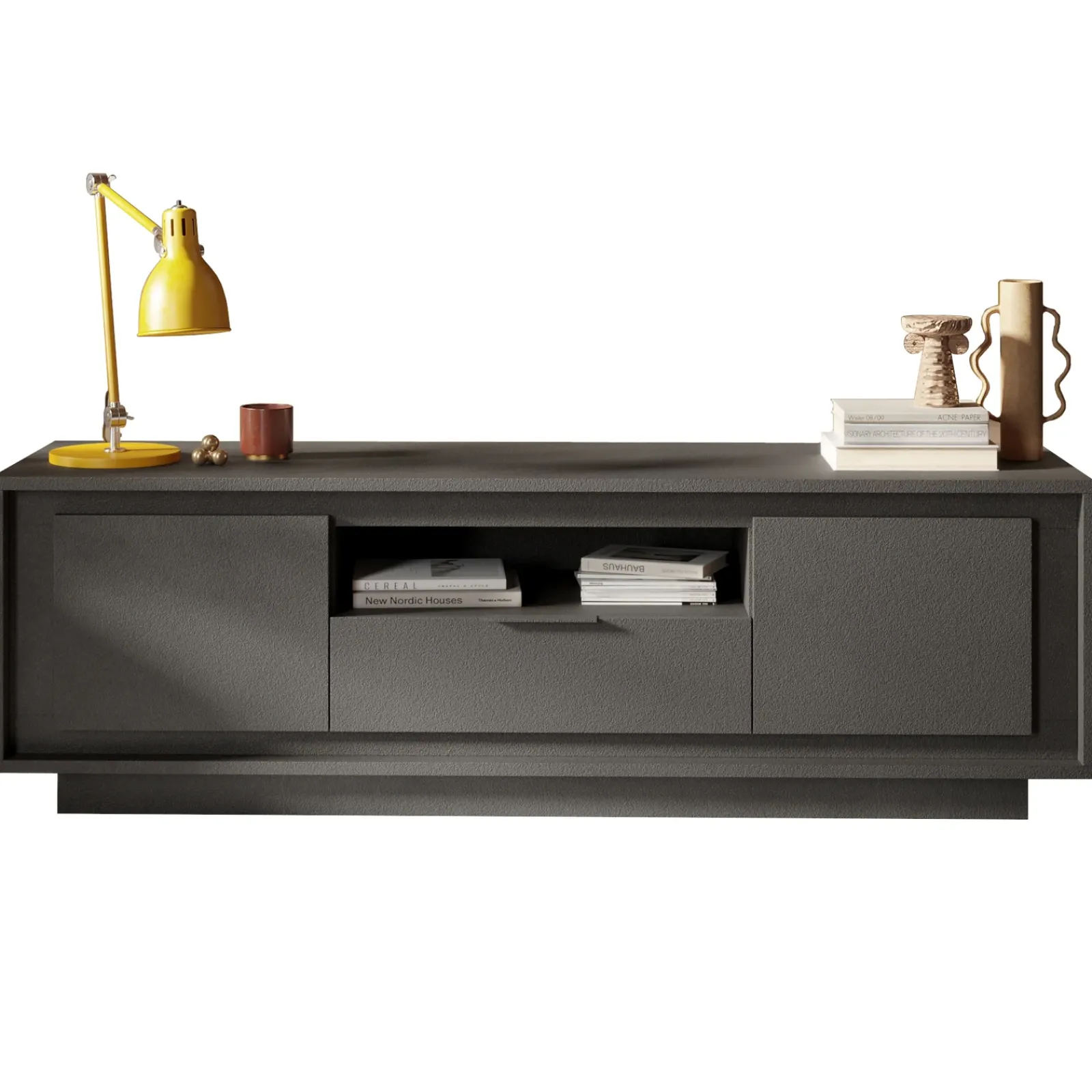 Garnero Arredamenti Mobile Tv Basso|Mobili Tv Moderni-Mobile porta TV 184x58h cm 2 ante 1 cassetto Deluxe Antracite