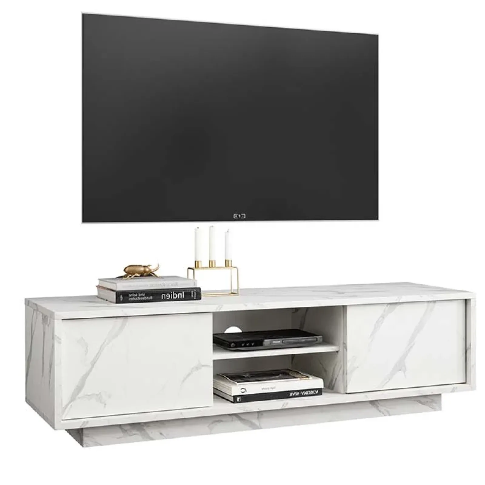 Garnero Arredamenti Mobile Tv Basso|Mobili Tv Moderni-Mobile porta TV 139x44h cm 2 ante soggiorno effetto Viking Marmo bianco