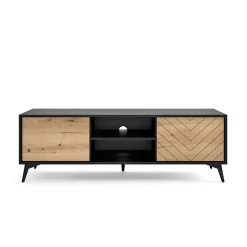 Garnero Arredamenti Mobile Tv Basso|Mobili Tv Moderni-Mobile porta tv 154x50h cm 2 ante moderno quercia nero Becca