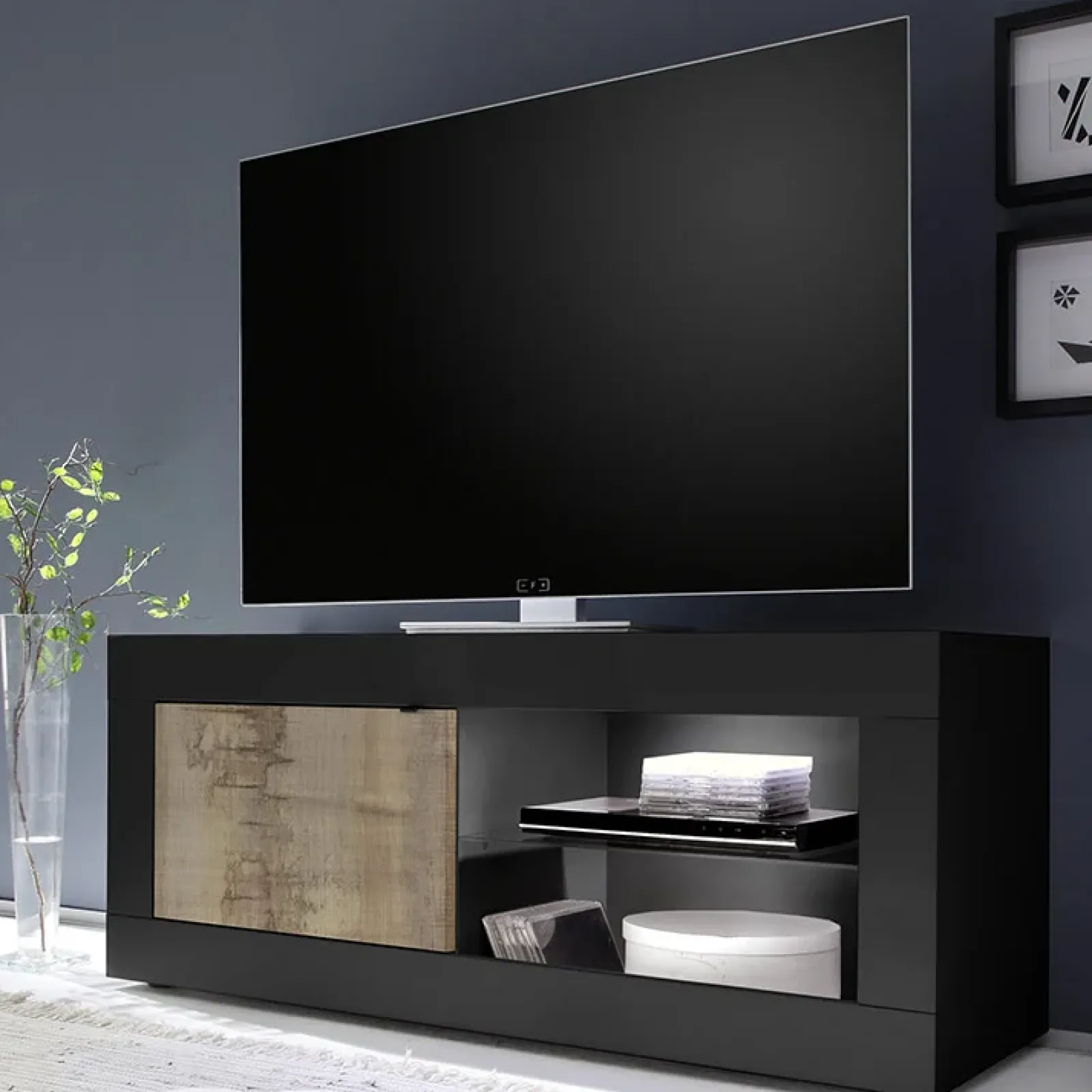 Garnero Arredamenti Mobile Tv Basso|Mobili Tv Moderni-Mobile porta TV 140x56h cm 1 anta nero pero Eternity Nero Opaco - Rovere