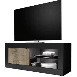 Garnero Arredamenti Mobile Tv Basso|Mobili Tv Moderni-Mobile porta TV 140x56h cm 1 anta nero pero Eternity Nero Opaco - Rovere