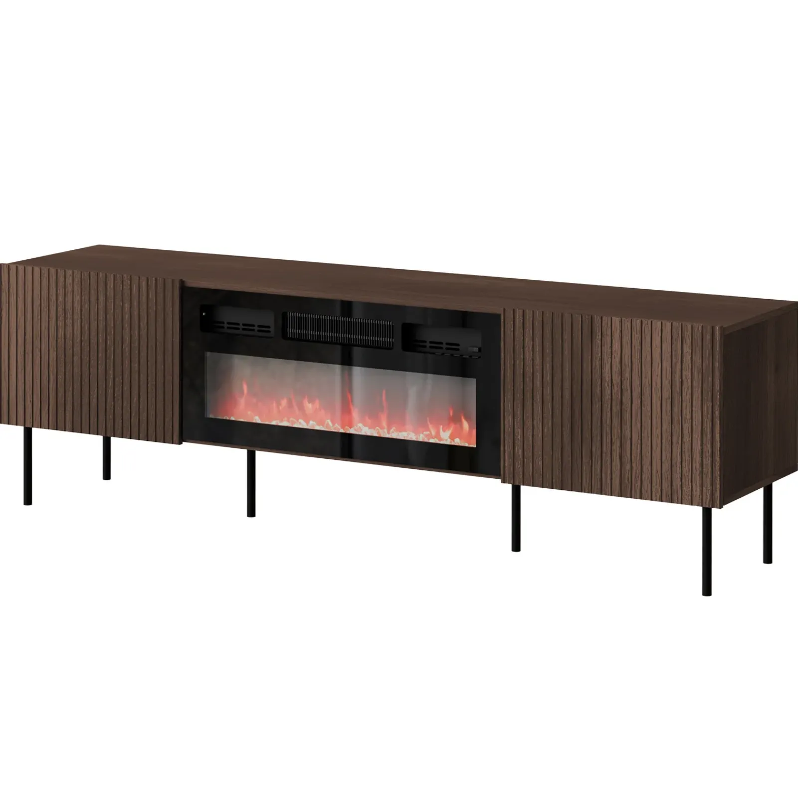 Garnero Arredamenti Mobile Tv Basso|Mobili Tv Moderni-Mobile porta TV 181x58h cm 2 ante con caminetto noce cannettato Gabiot