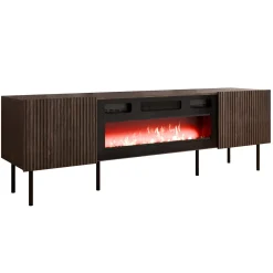 Garnero Arredamenti Mobile Tv Basso|Mobili Tv Moderni-Mobile porta TV 181x58h cm 2 ante con caminetto noce cannettato Gabiot