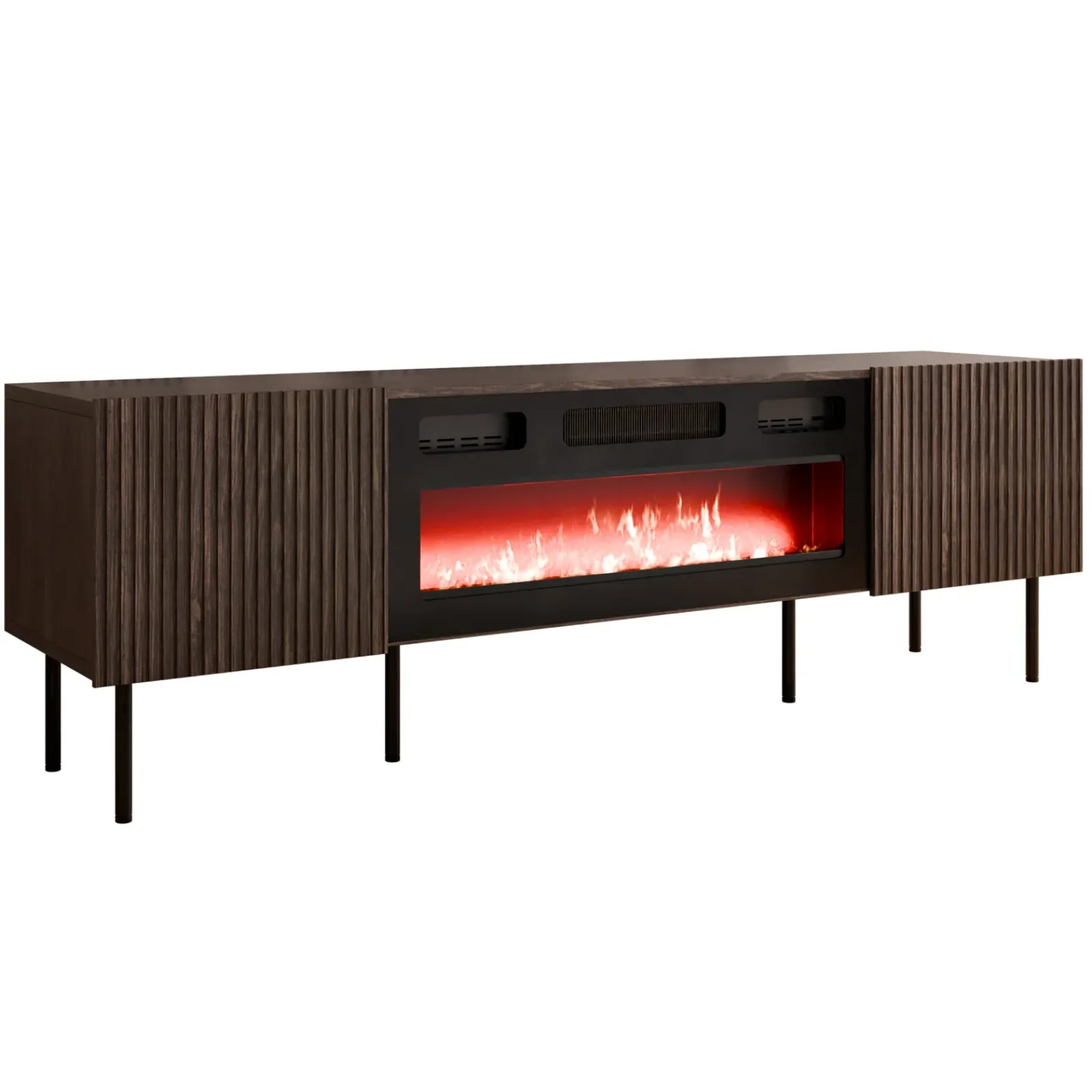 Garnero Arredamenti Mobile Tv Basso|Mobili Tv Moderni-Mobile porta TV 181x58h cm 2 ante con caminetto noce cannettato Gabiot