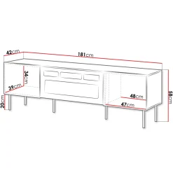 Garnero Arredamenti Mobile Tv Basso|Mobili Tv Moderni-Mobile porta TV 181x58h cm 2 ante con caminetto noce cannettato Gabiot