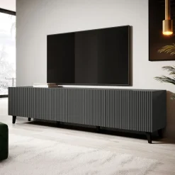 Garnero Arredamenti Mobile Tv Basso|Mobili Tv Moderni-Mobile porta TV 201x53h cm 4 ante cannettato Essence Antracite