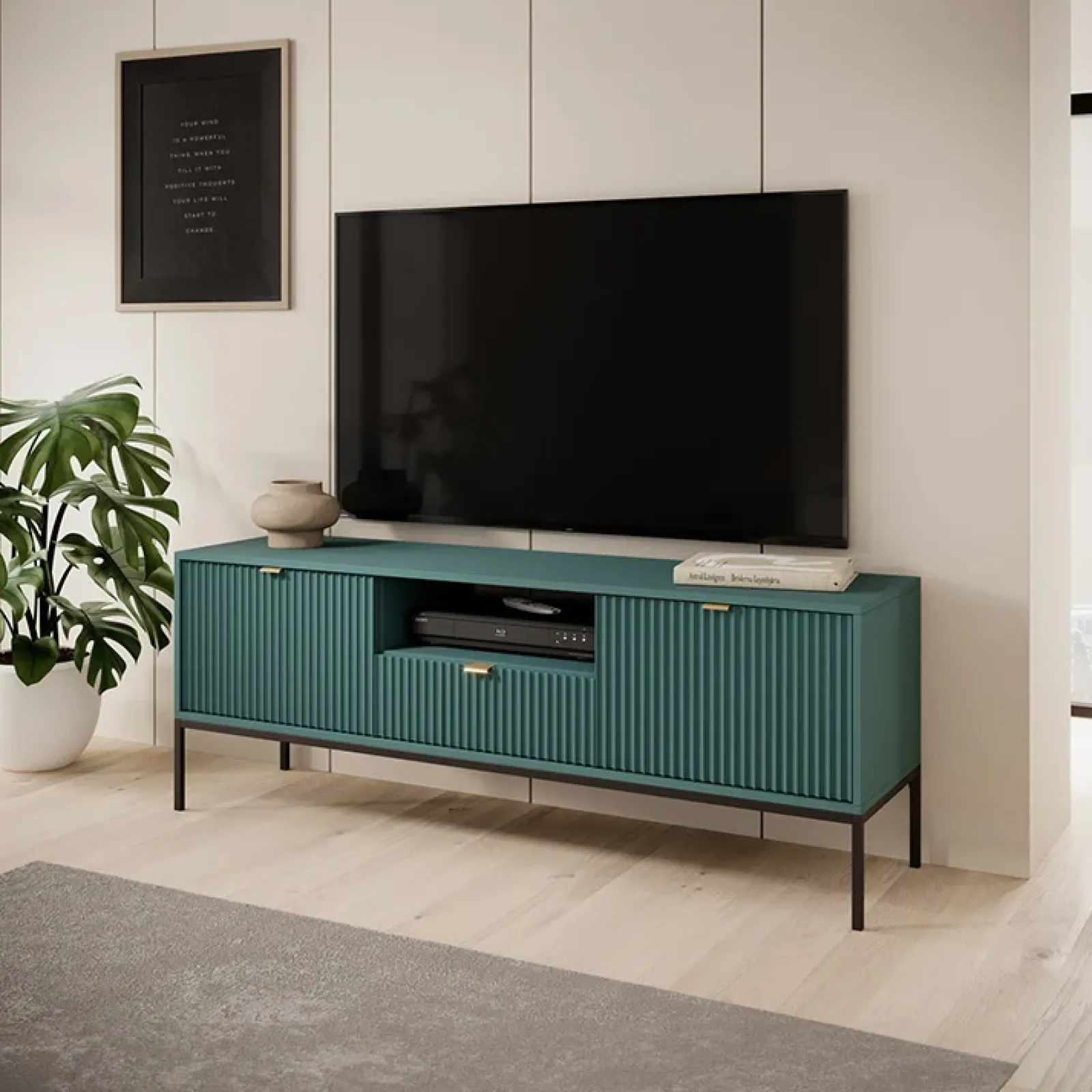 Garnero Arredamenti Mobili Tv Moderni|Mobile Tv Moderno-Mobile porta TV 154x56h cm 2 ante moderno soggiorno Alisa Verde