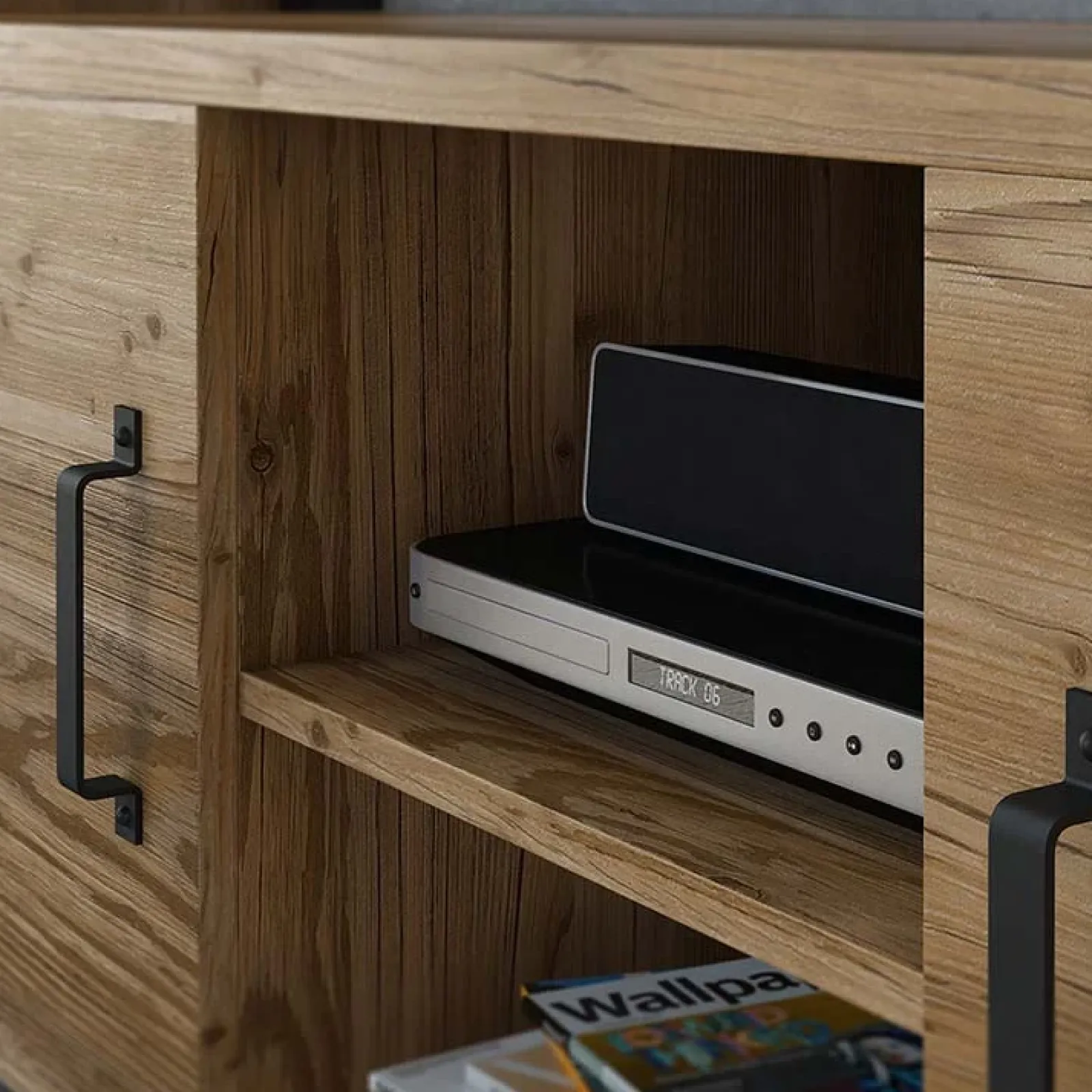 Garnero Arredamenti Mobile Tv In Legno|Mobile Tv Basso-Mobile porta TV 147x57h cm 2 ante quercia nero opaco Nebraska